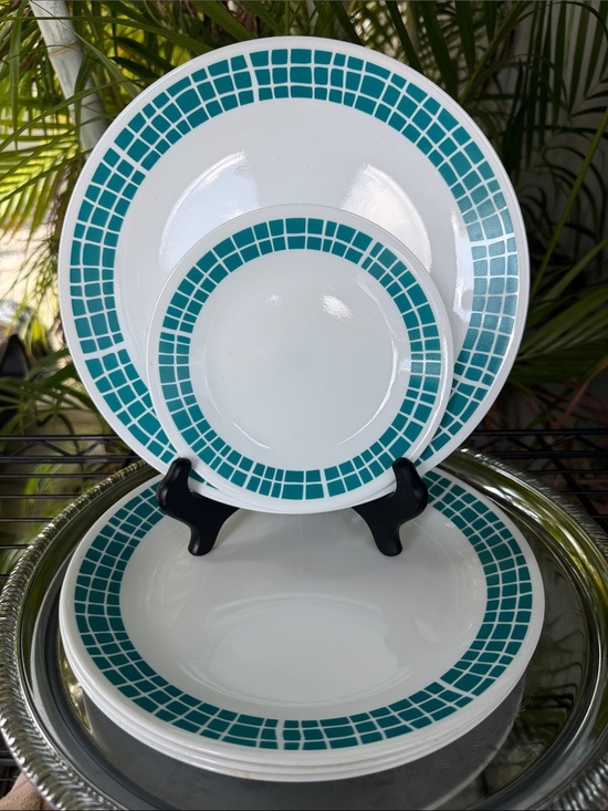 Corelle Other - VTG Corelle Aqua Tiles Dinnerware Plate Set of 6 Blue Mosaic Design